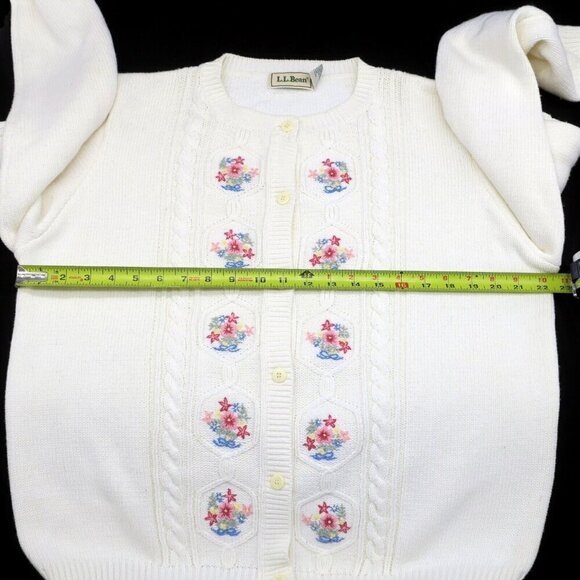 L.L. Bean Vintage Floral Cardigan Sweater Cottagecore Cable Knit Women's XL - Picture 5 of 6